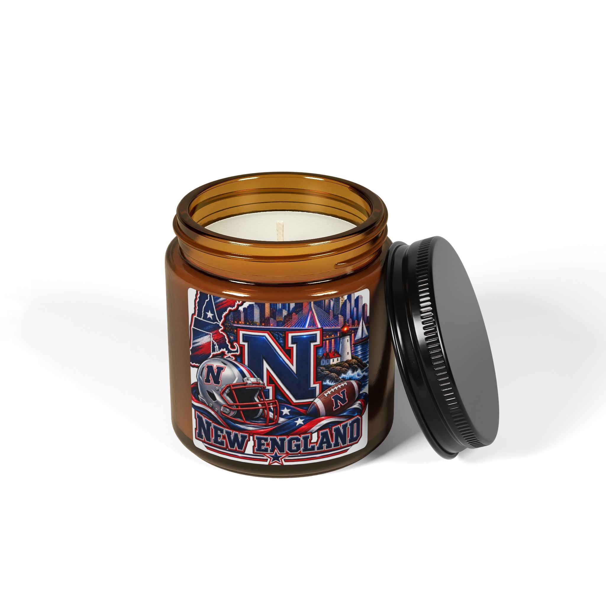 New England Football Soy Candle (4oz, Amber Jar)a