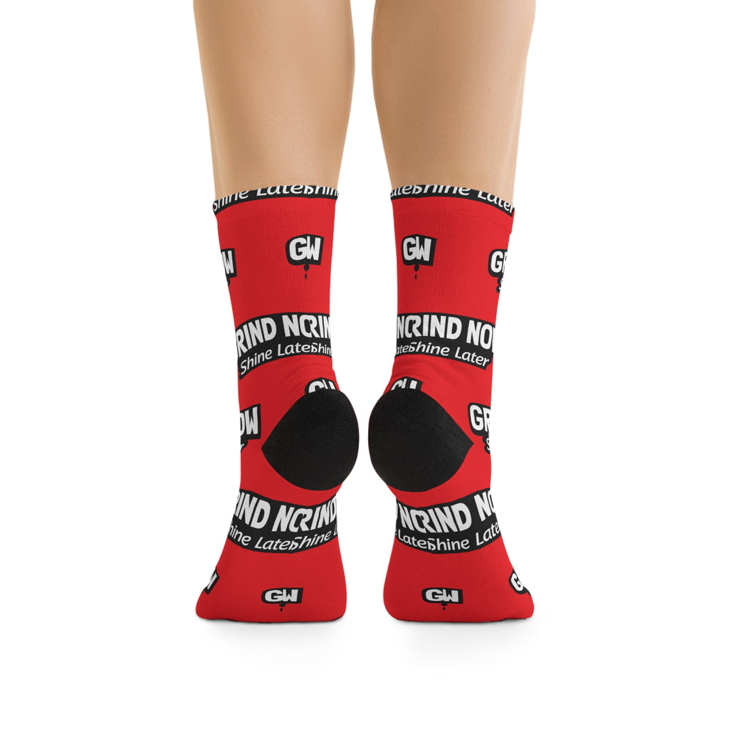 Grind Now Shine Later Unisex Red Crew Socks
