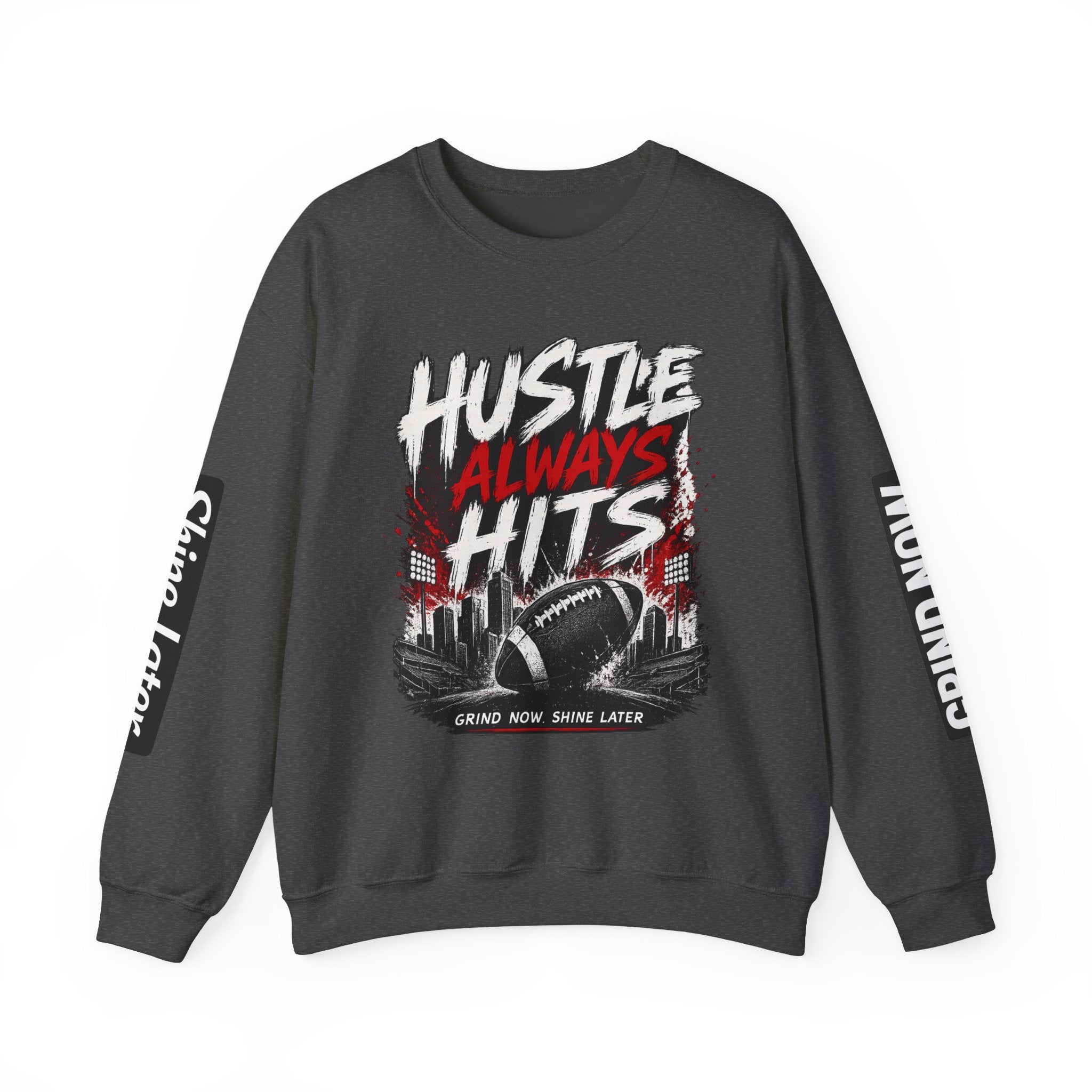 Hustle Always Hits Football Crewneck Sweatshirt