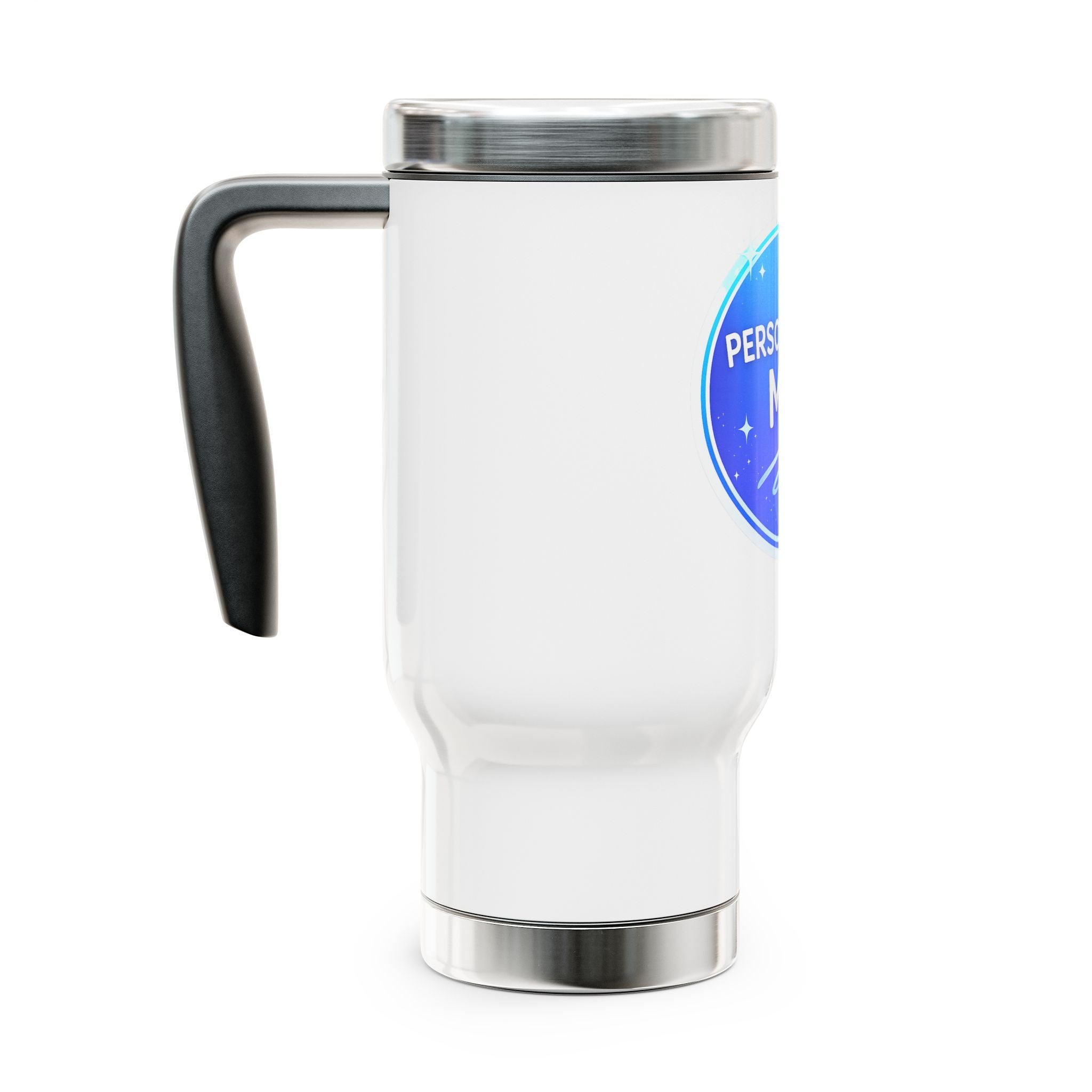 Stainless Steel Glossy Personalized Travel Mug with Handle, 14oz