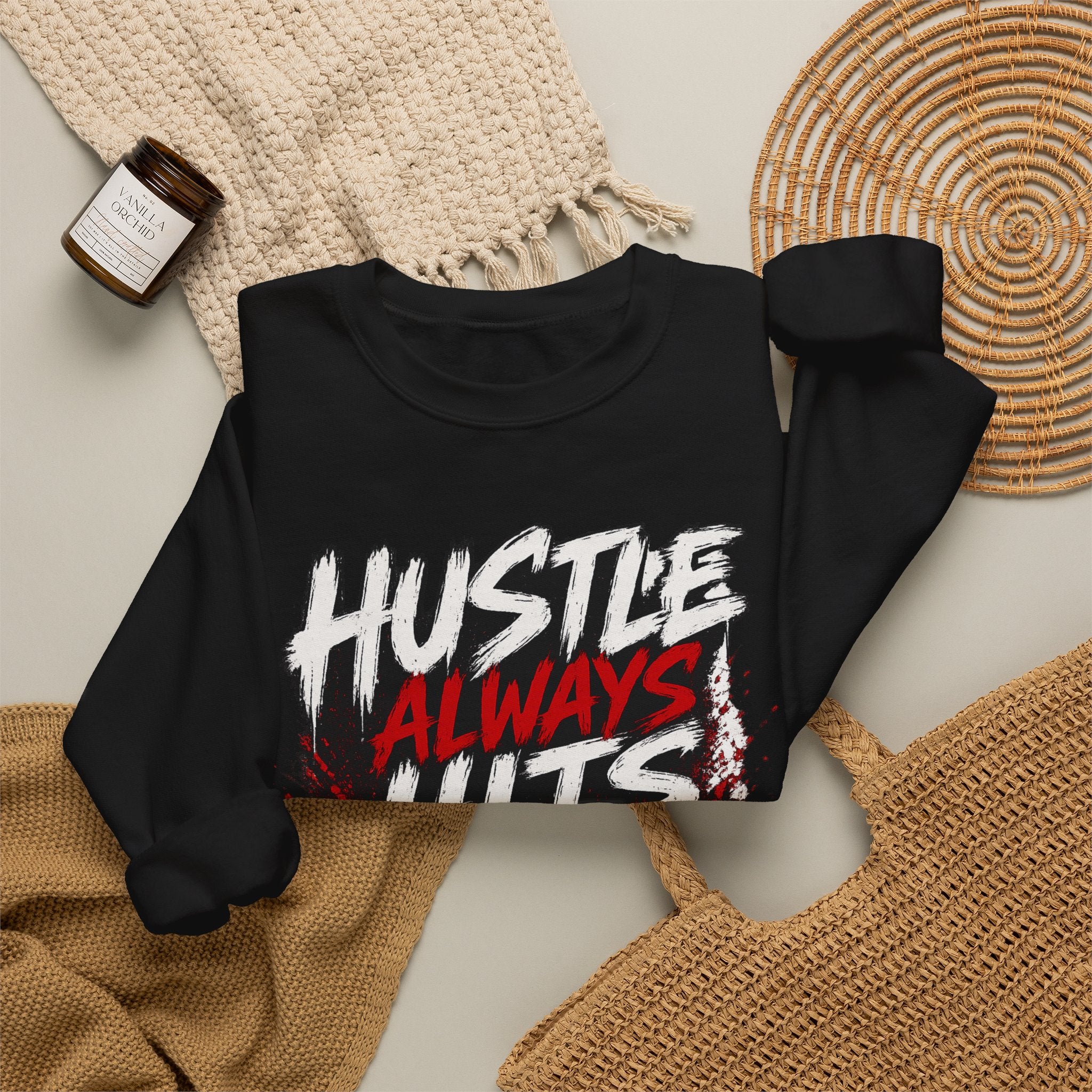 Hustle Always Hits Football Crewneck Sweatshirt