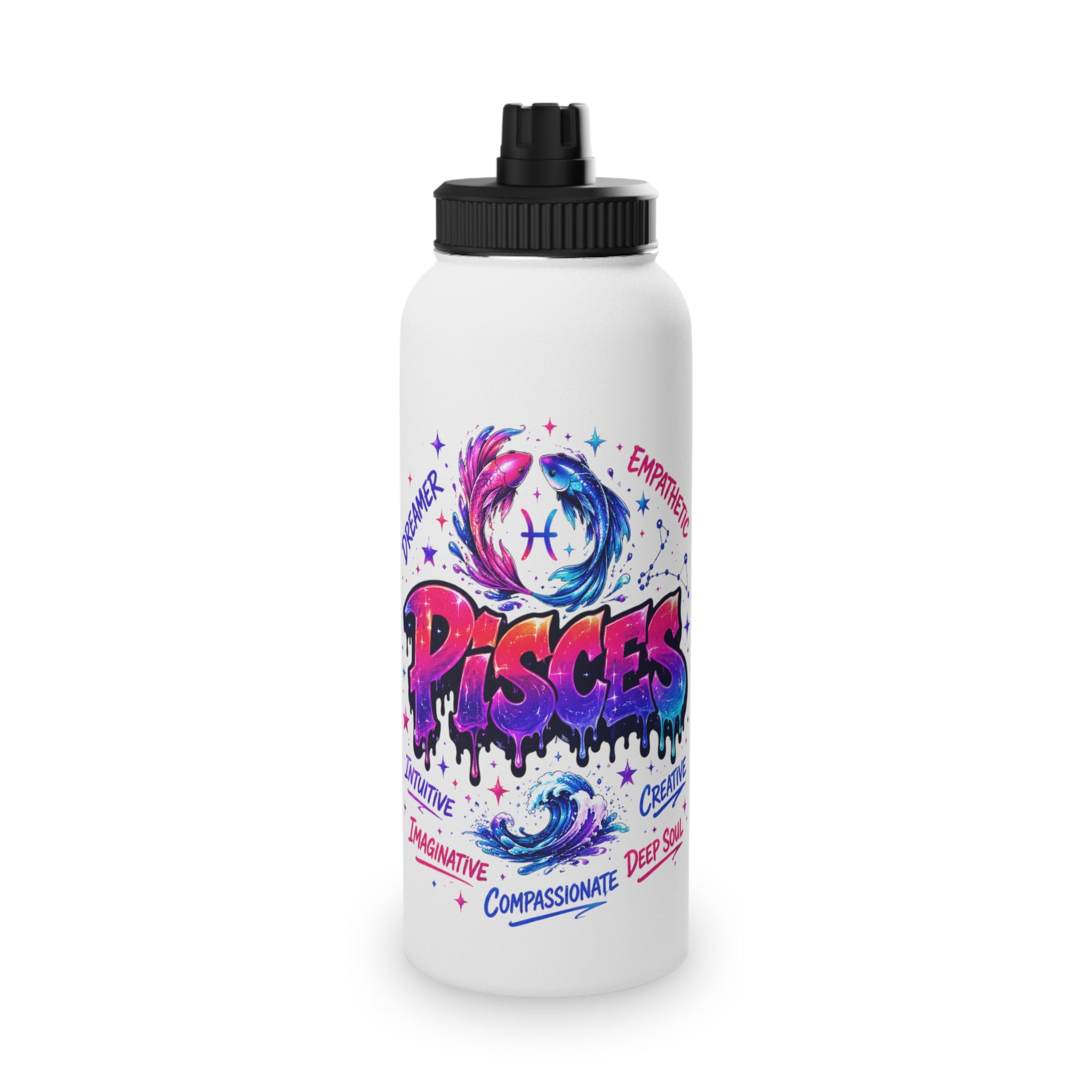 Pisces Stainless Steel Water Bottle, Sports Lid