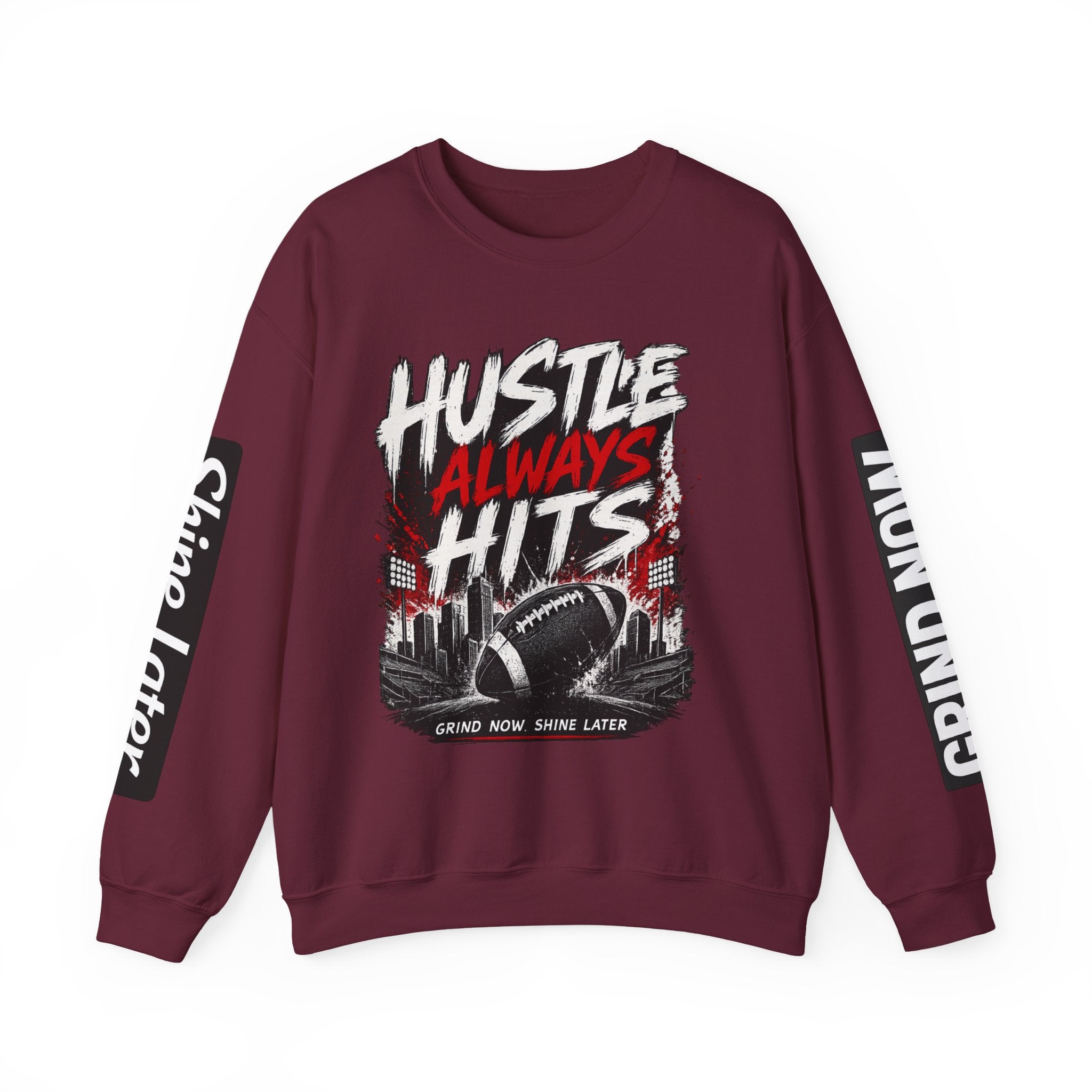 Hustle Always Hits Football Crewneck Sweatshirt