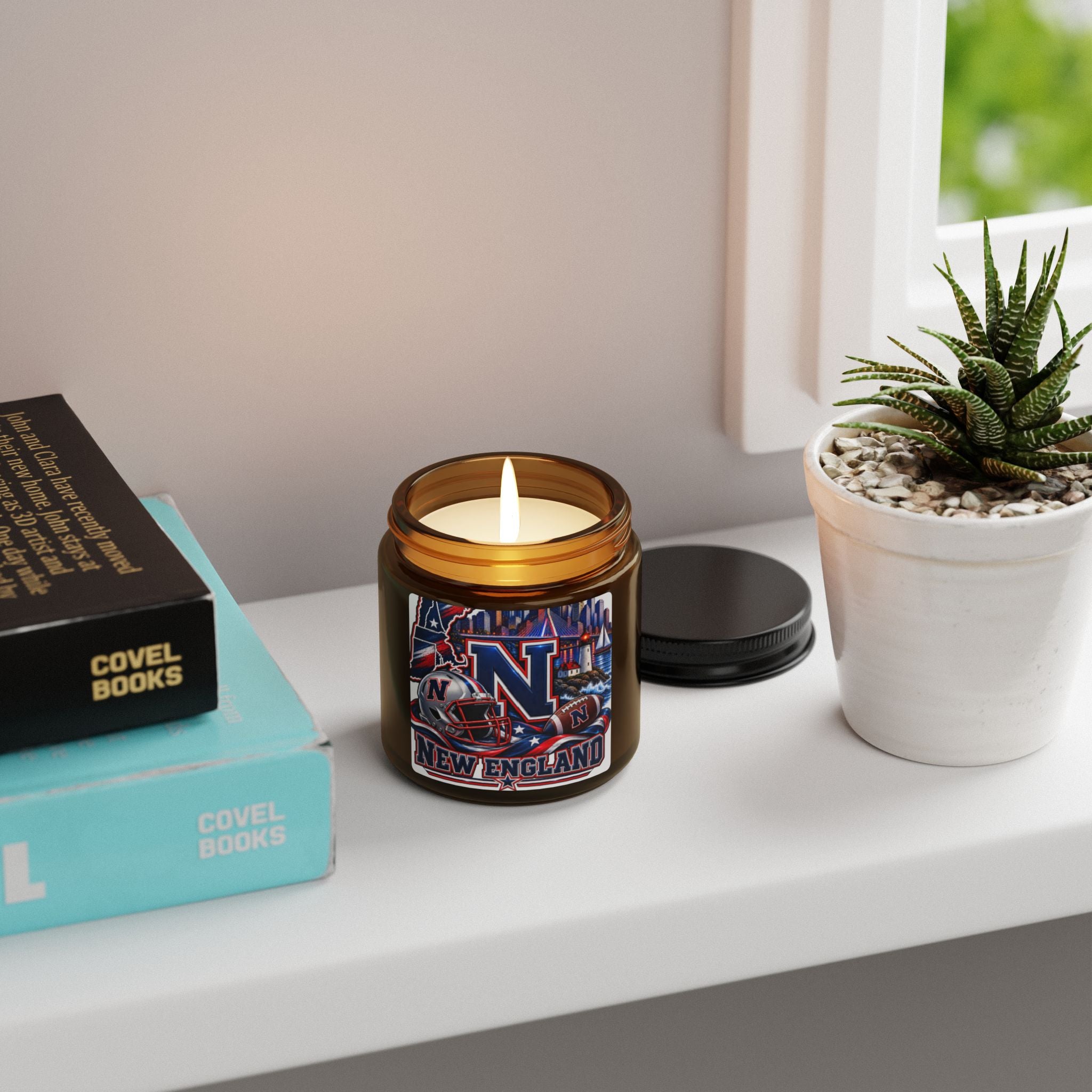 New England Football Soy Candle (4oz, Amber Jar)a