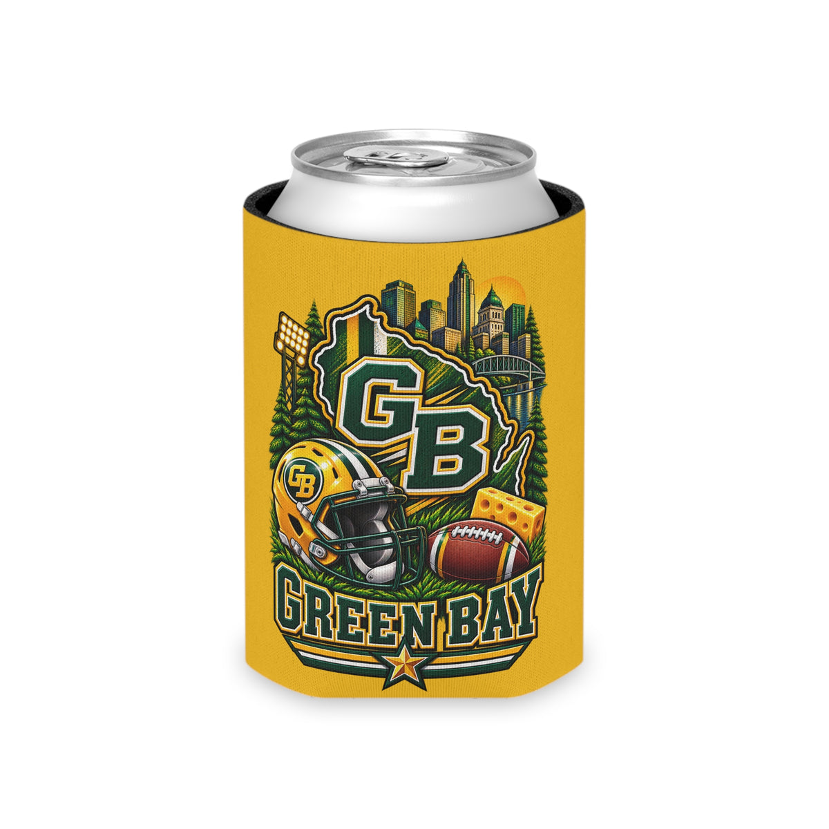 Green Bay Football Can Cooler Sleeve