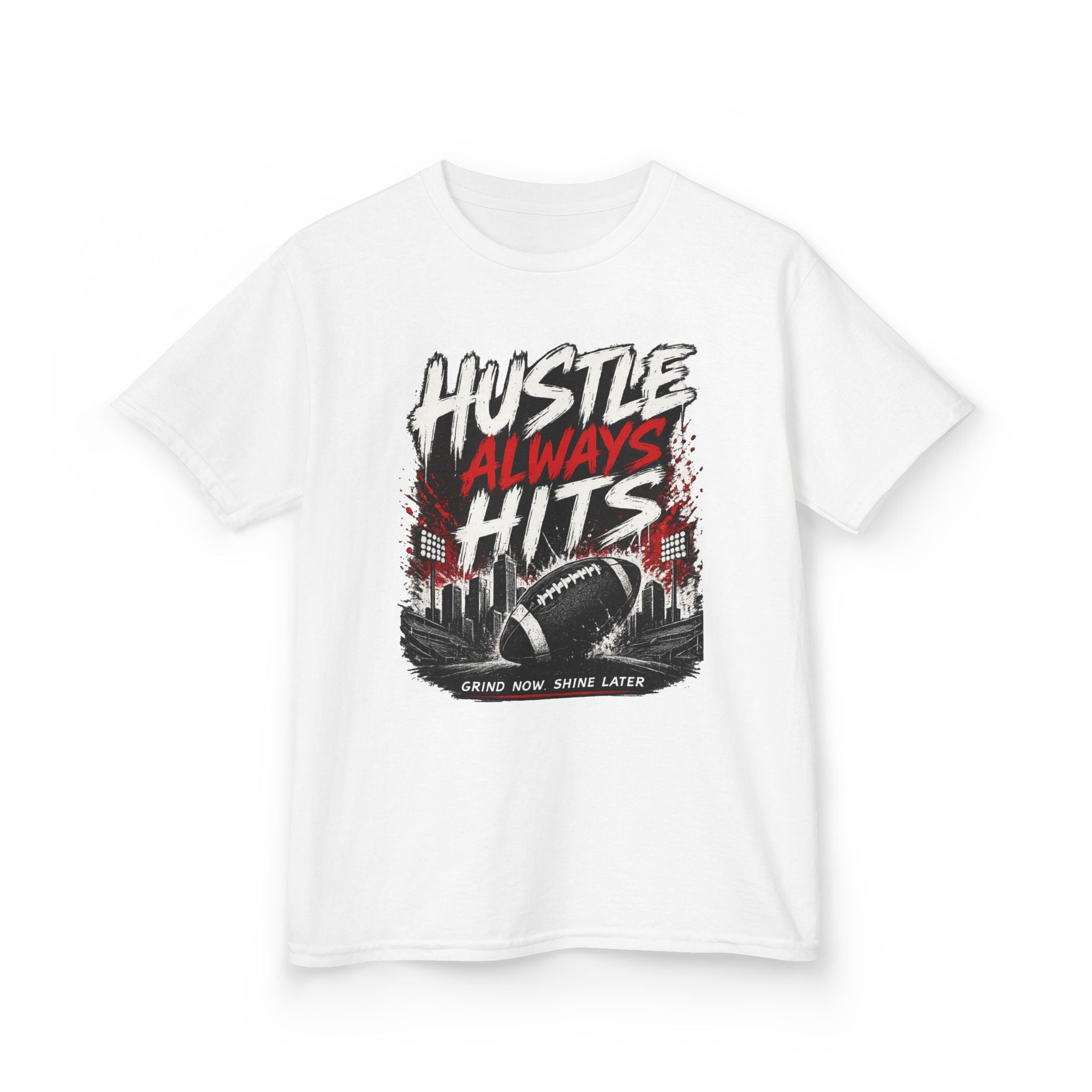 Hustle Always Hits Kids Football T-Shirt