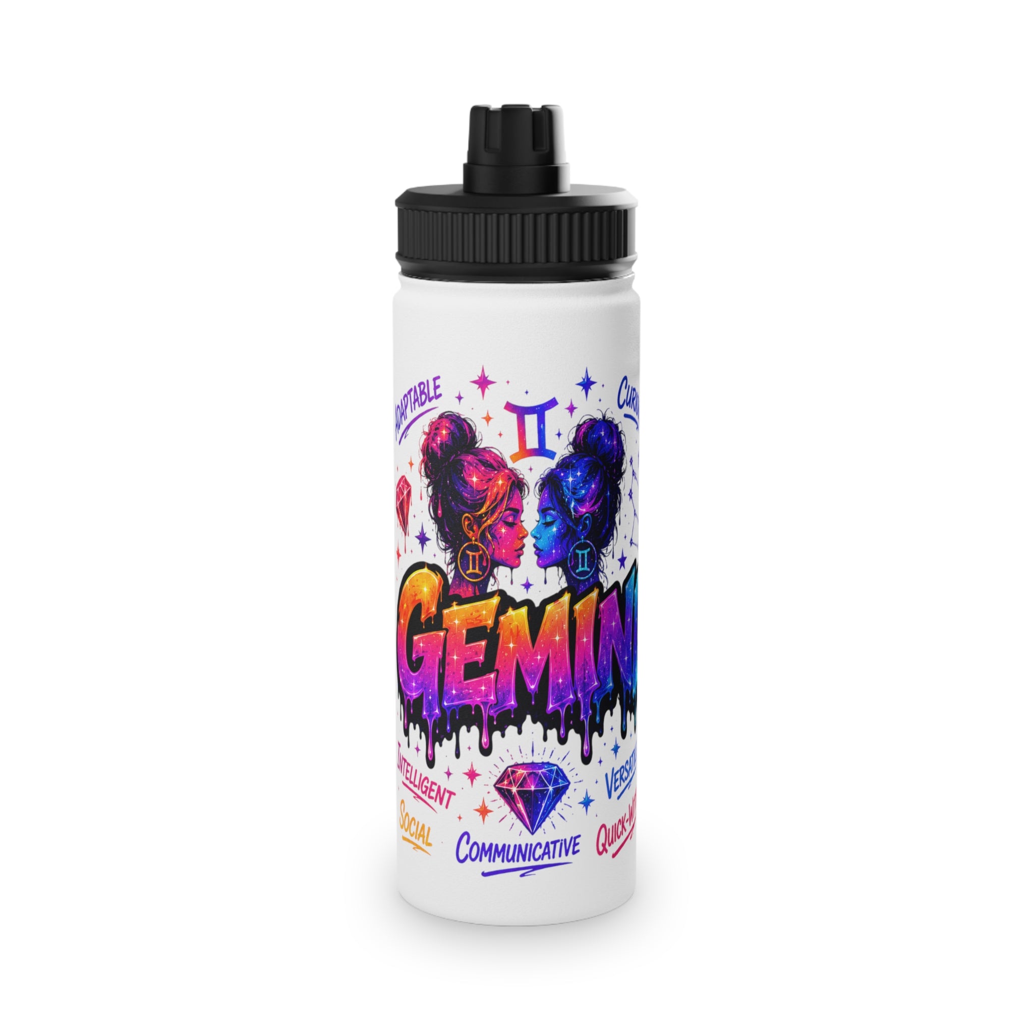 Gemini Stainless Steel Water Bottle, Sports Lid
