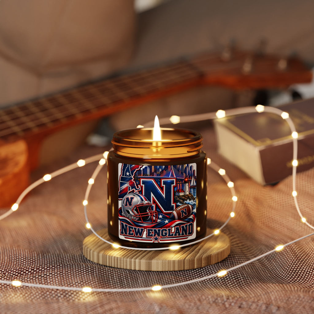New England Football Soy Candle (4oz, Amber Jar)a