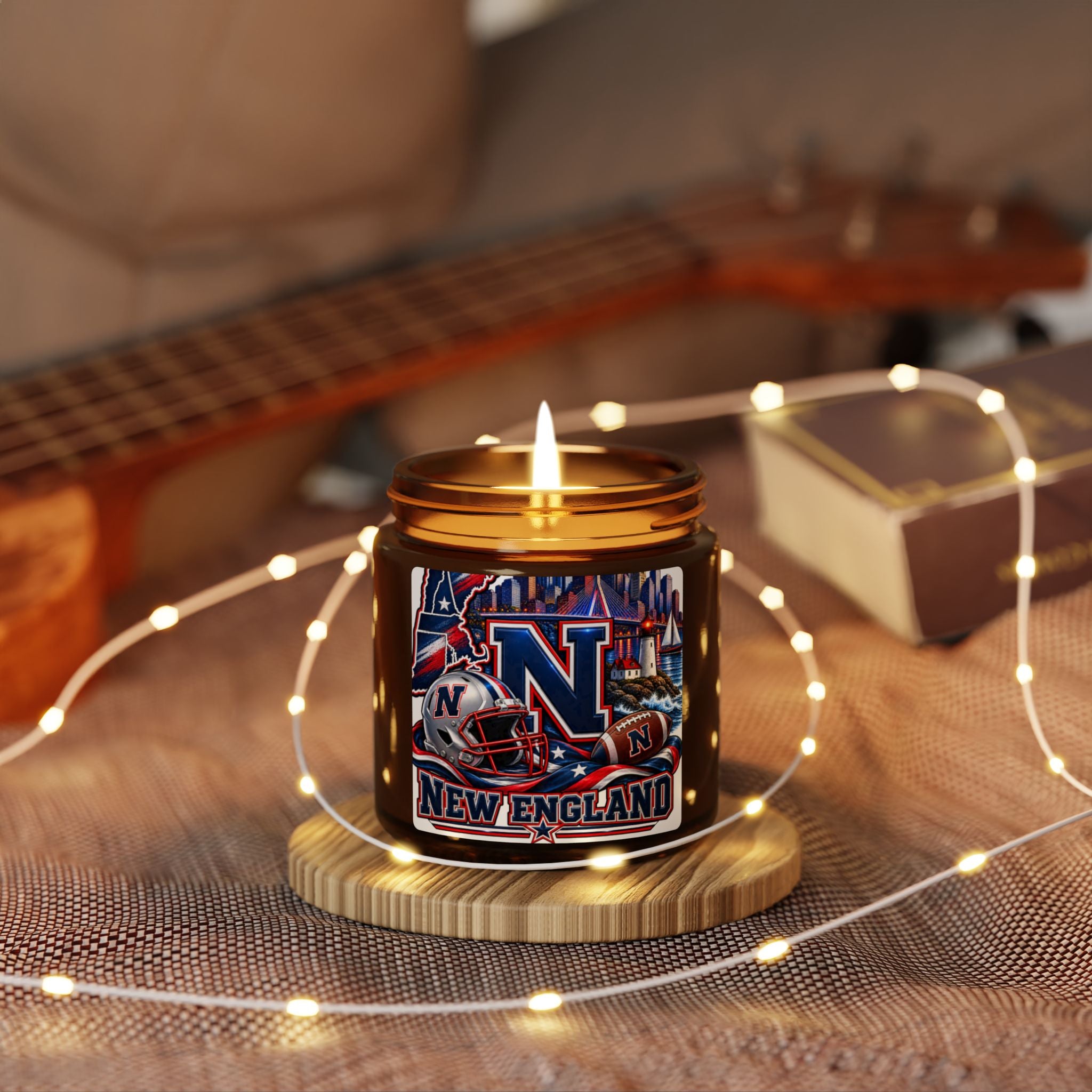 New England Football Soy Candle (4oz, Amber Jar)a