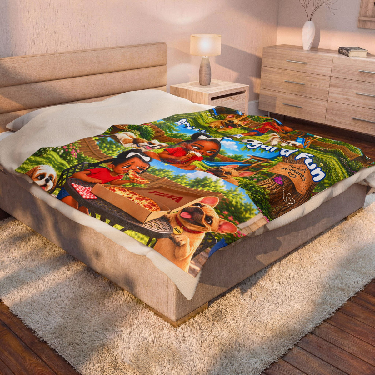 Bria’s Backyard Fun 3-Scene Velveteen Blanket