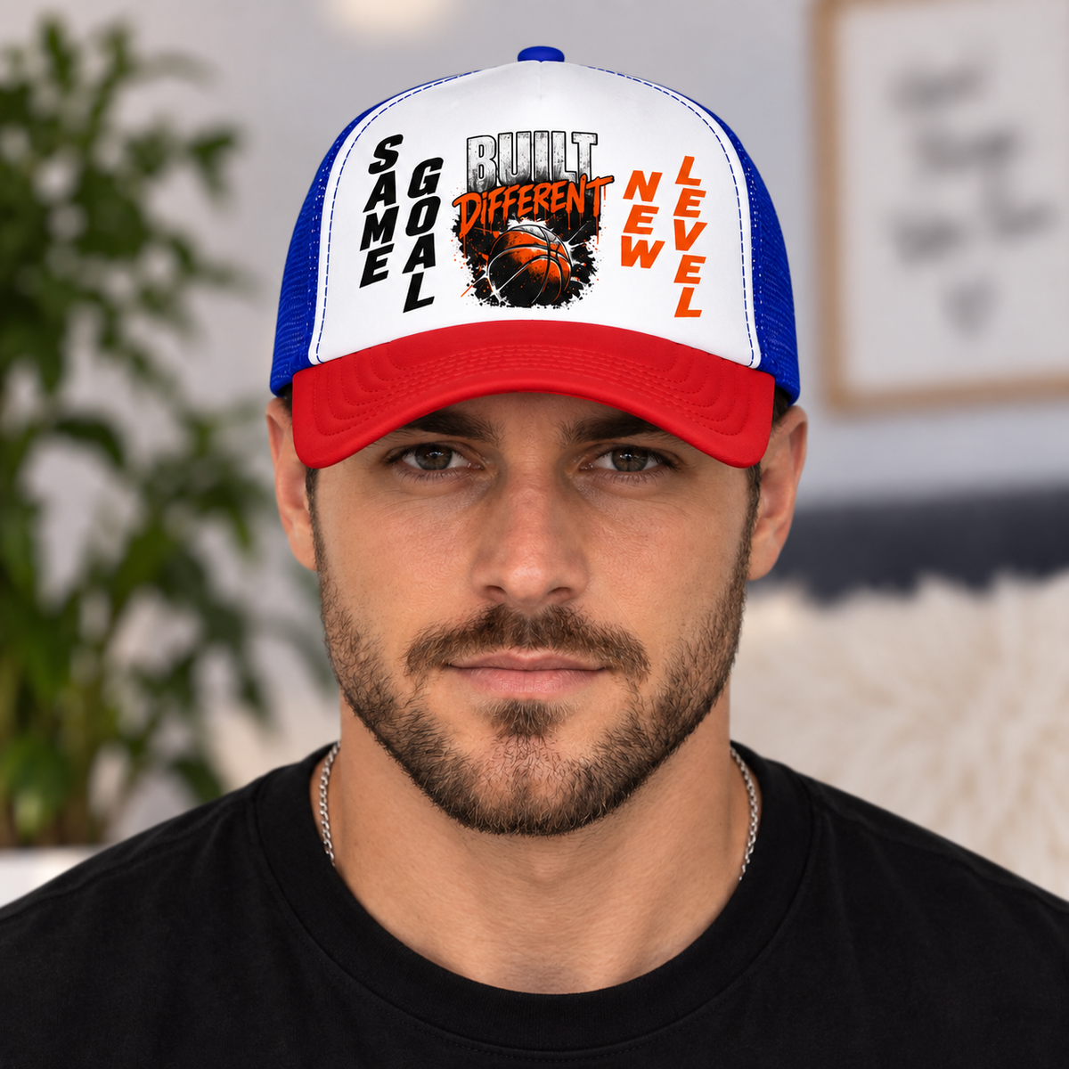 Built Different "Same Goal, New Level" Basketball Trucker Hat