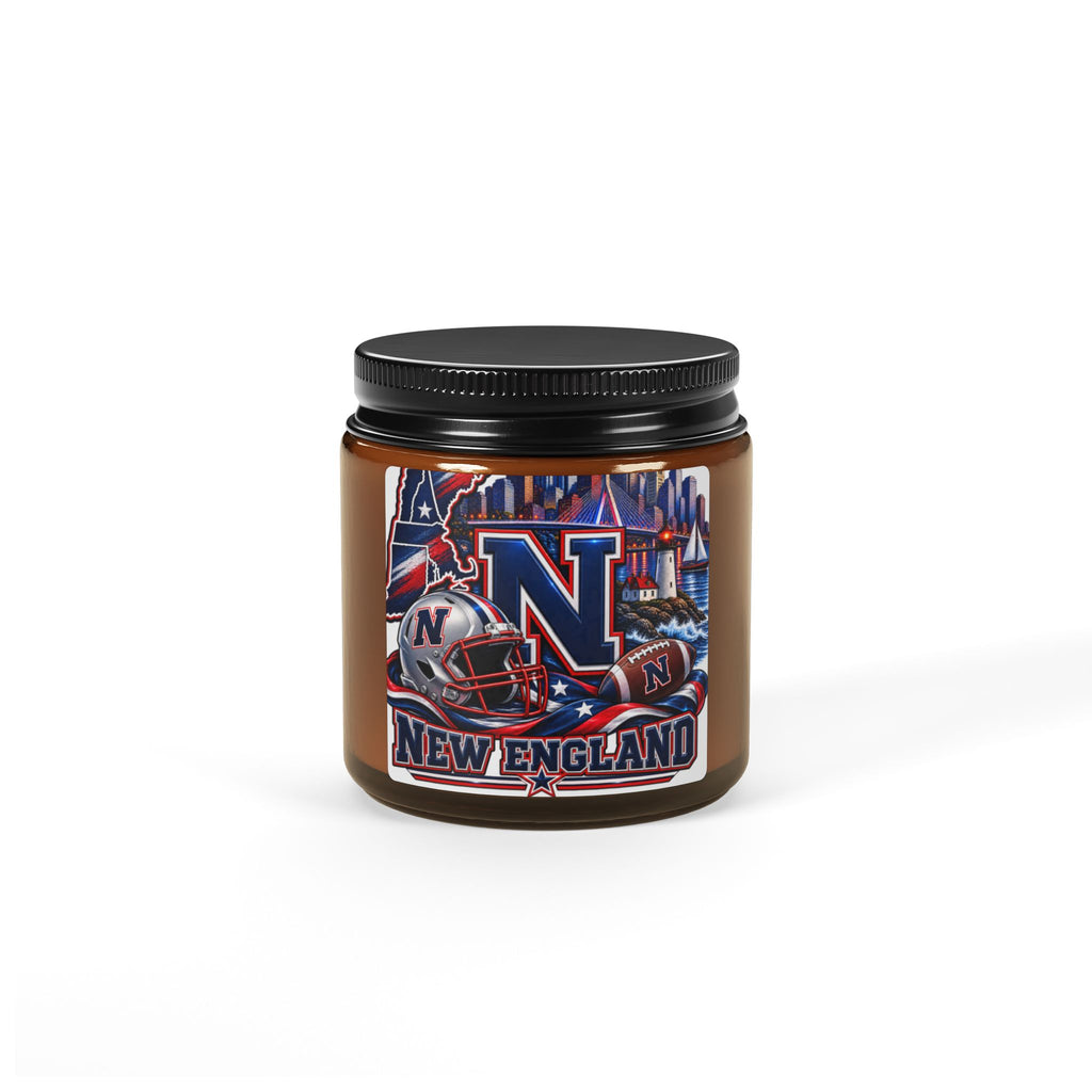 New England Football Soy Candle (4oz, Amber Jar)a