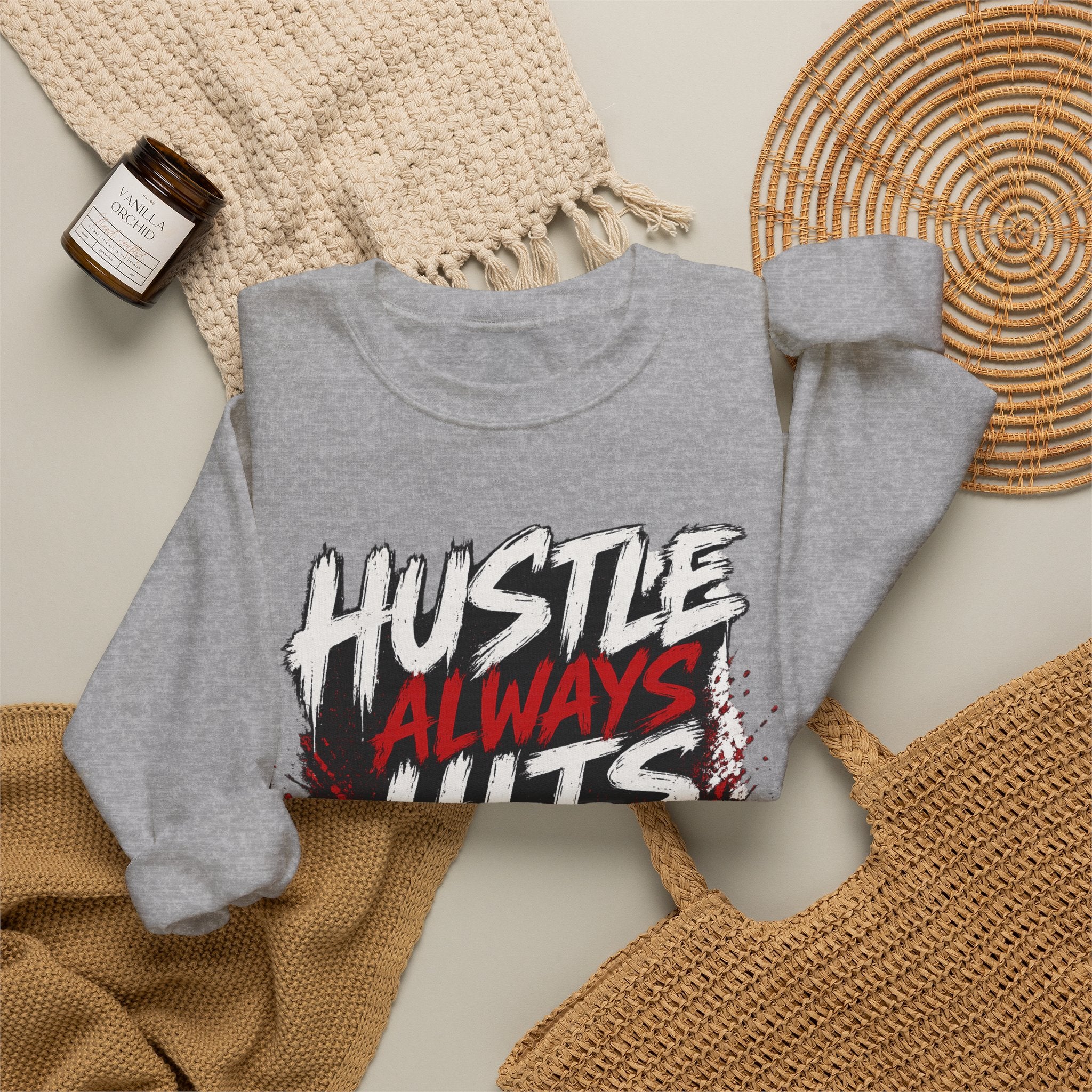 Hustle Always Hits Football Crewneck Sweatshirt