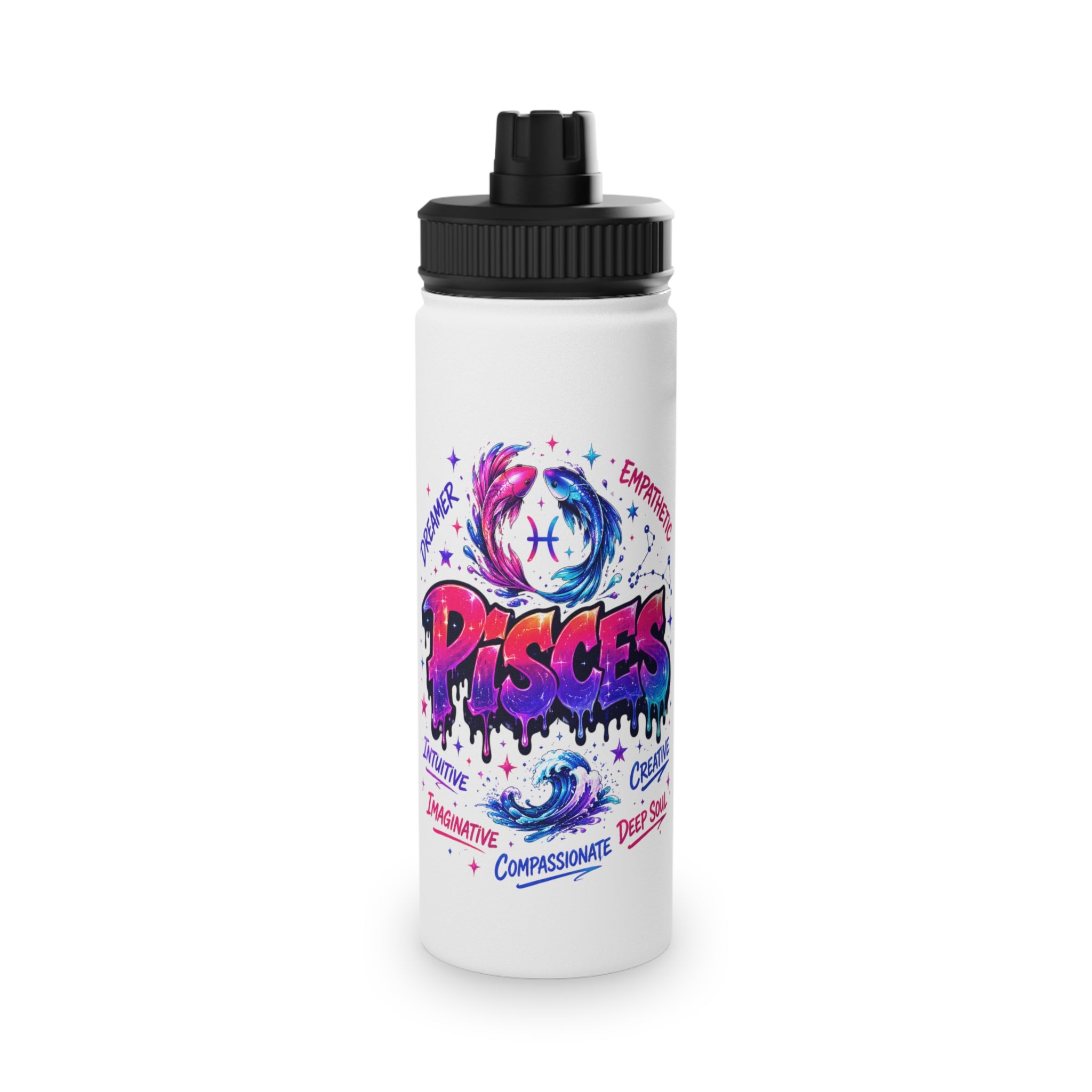 Pisces Stainless Steel Water Bottle, Sports Lid