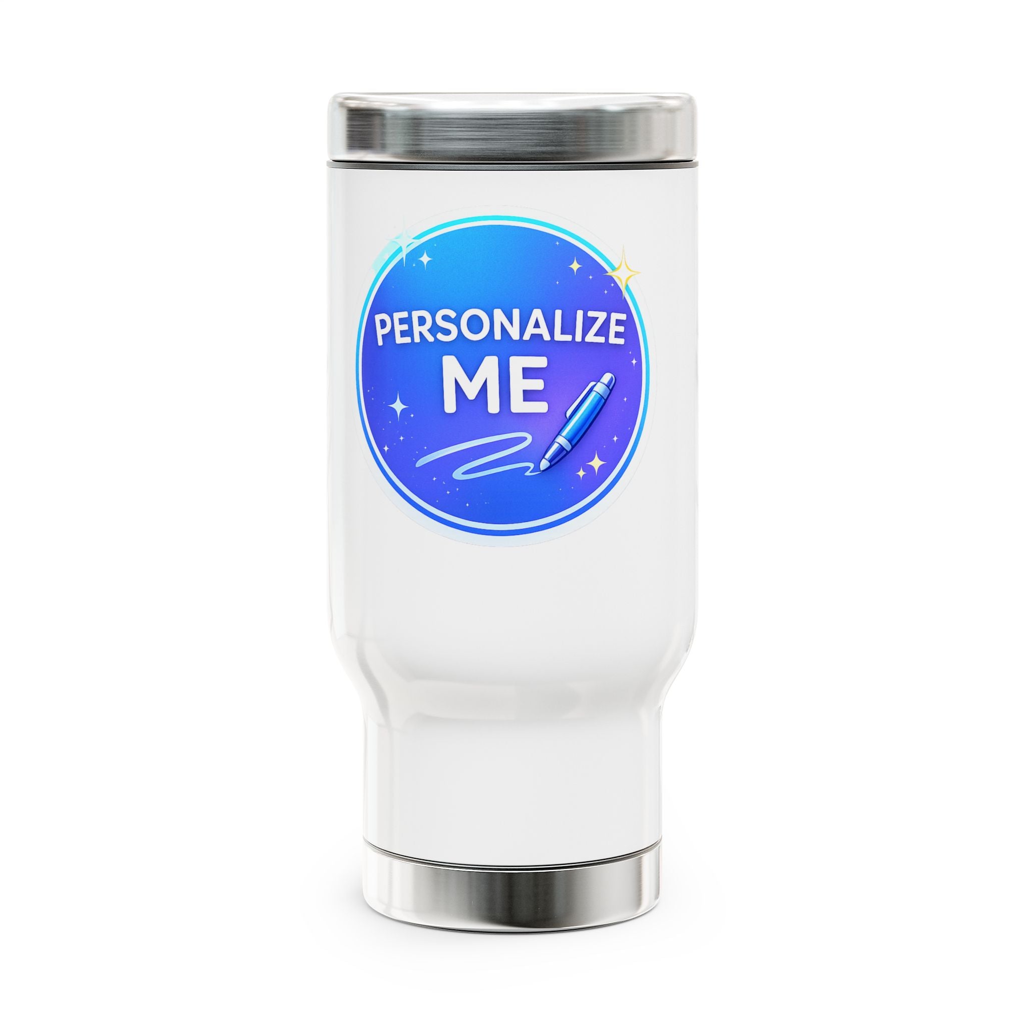Stainless Steel Glossy Personalized Travel Mug with Handle, 14oz