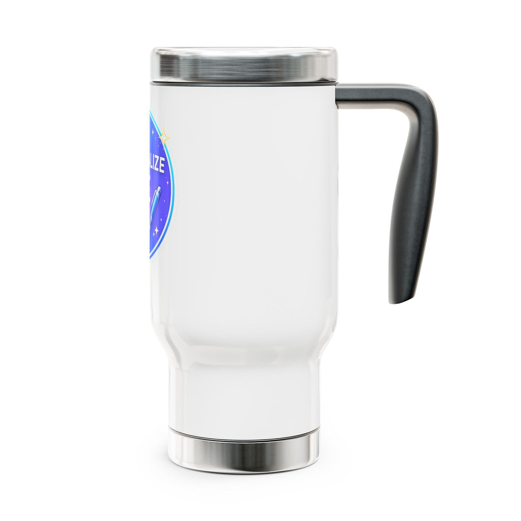 Stainless Steel Glossy Personalized Travel Mug with Handle, 14oz