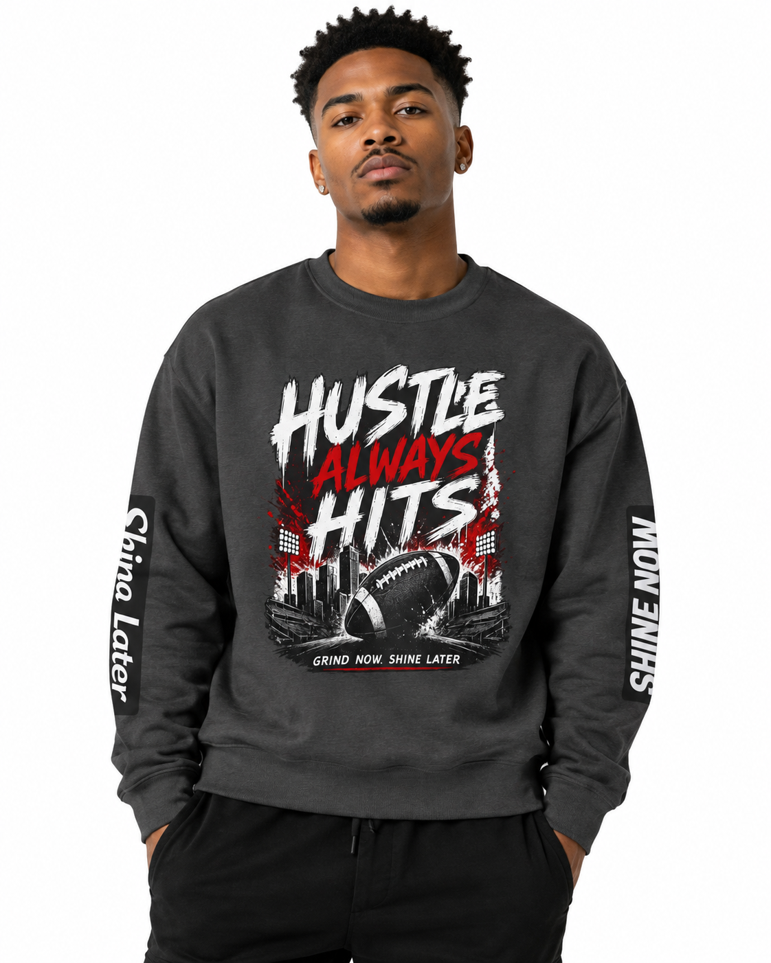 Hustle Always Hits Football Crewneck Sweatshirt