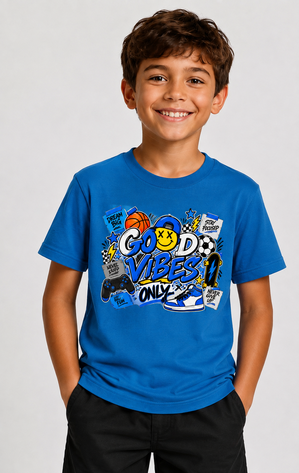 Boys Good Vibes Heavy Cotton Kids T-Shirt