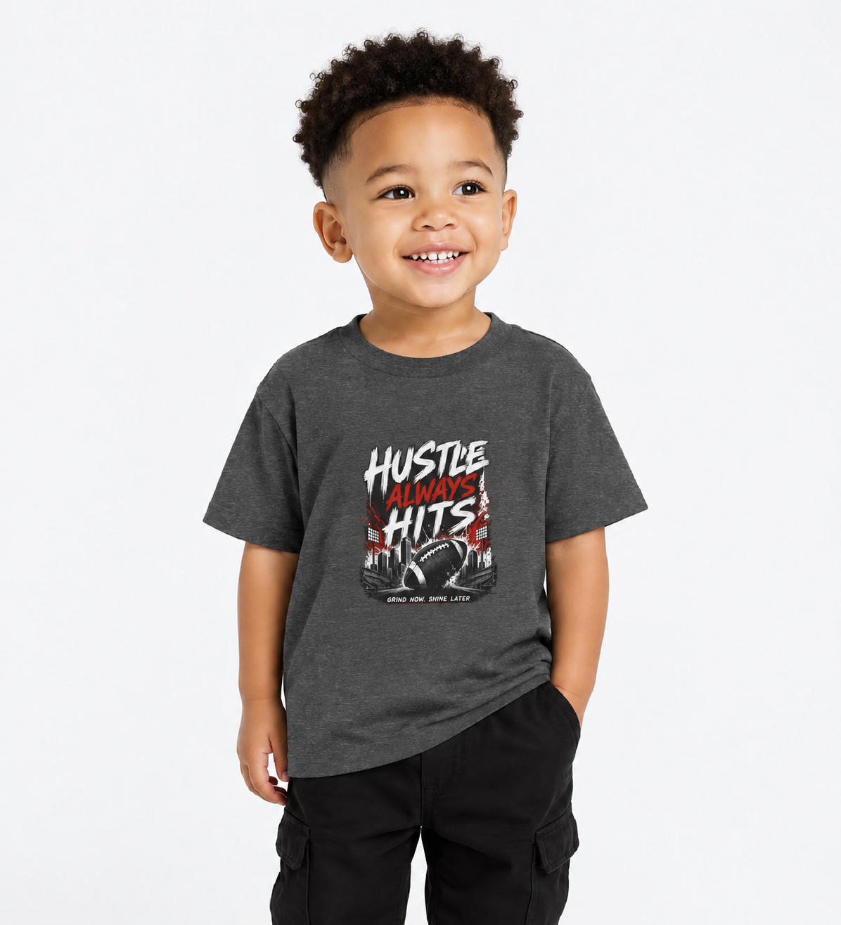 Hustle Always Hits – Toddler Motivational Football T-Shirt