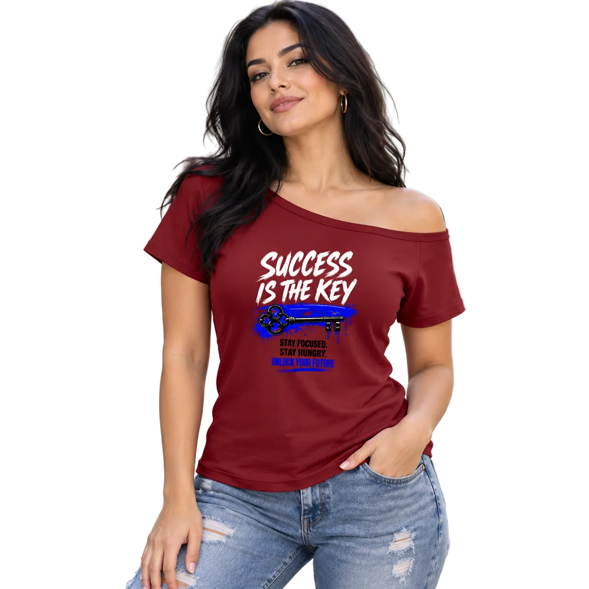 Success Is the Key Women’s Off-the-Shoulder T-Shirt
