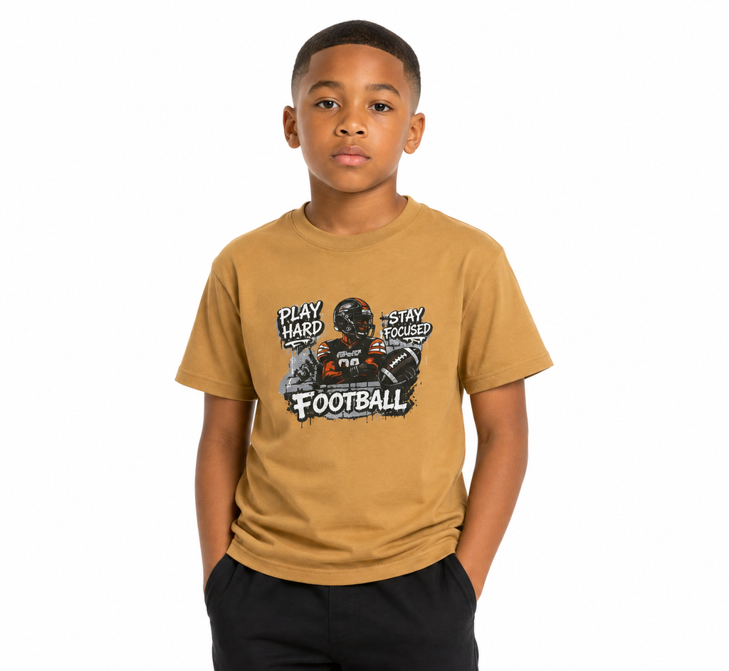 Play Hard Stay Focused Little League Football Kids T-Shirt