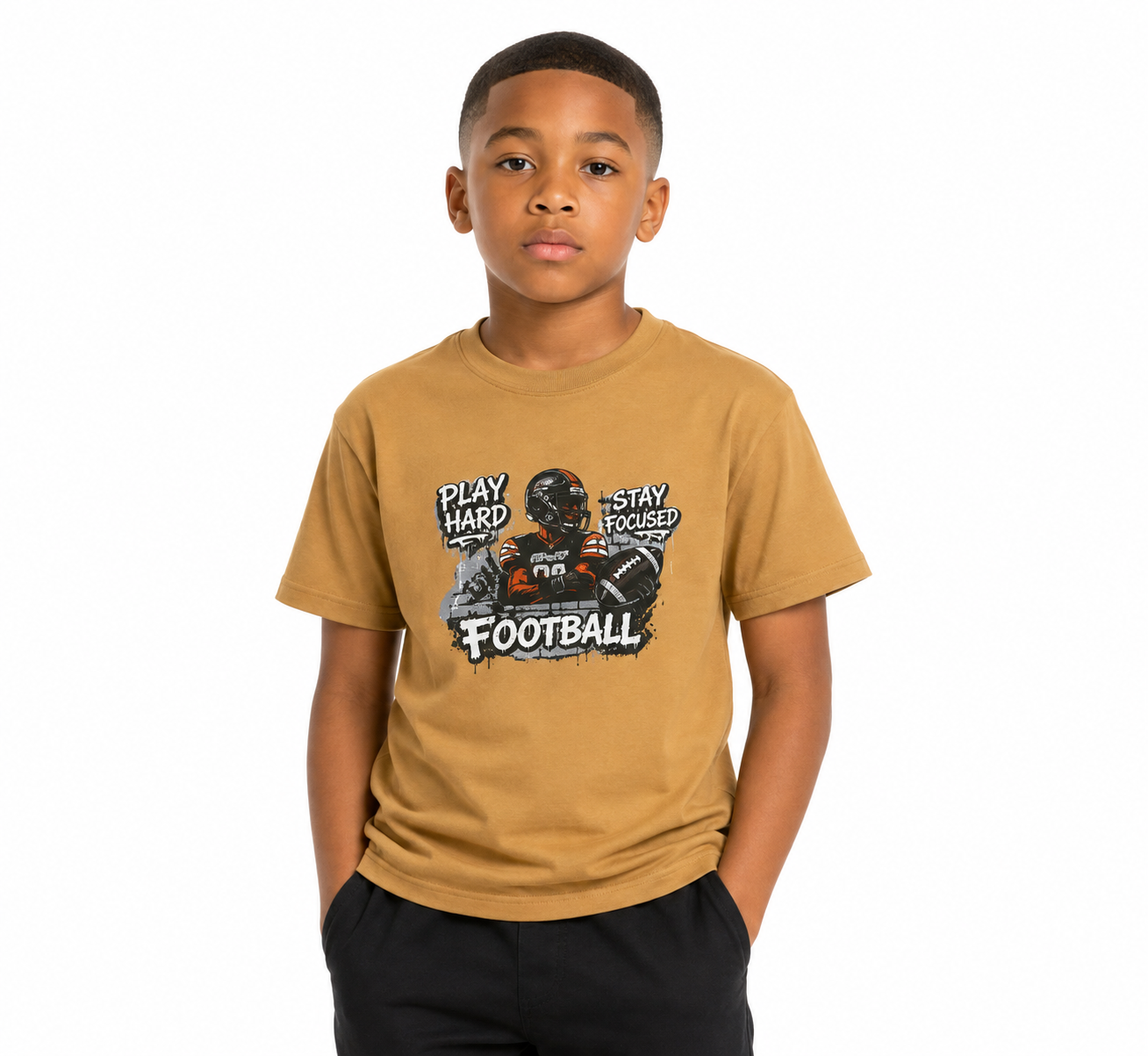 Play Hard Stay Focused Little League Football Kids T-Shirt
